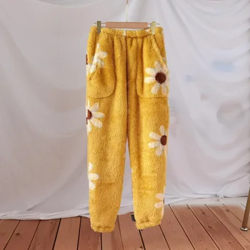 Toamna Iarna Coral Fleece Femei Pantaloni De Pijama Largi De Dimensiuni Mari Stil Coreean Gros Flanel Cald Acasa Pantaloni De Pluș Drăguț Pantaloni
