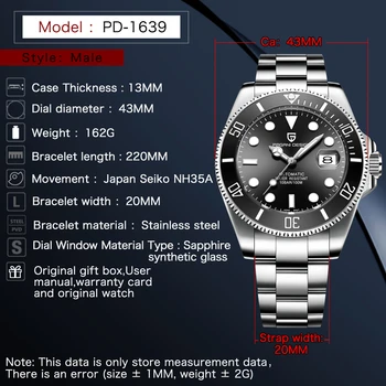 PAGANI DESIGN 2020 Mecanice Ceas de Lux Marca Bărbați Ceasuri Impermeabil de Afaceri de Ceas din Oțel Inoxidabil Automata Negru 43mm