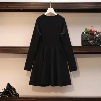 Plus dimensiune toamna iarna o linie de mini-rochie femei, cu maneci lungi cu fermoar negru de dimensiuni mari, de înaltă calitate, elastic doamnelor rochie de moda