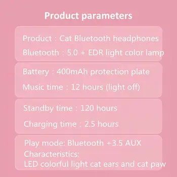 6 Culori pentru Căști fără Fir cu LED Light Drăguț Pisică Ureche HIFI Stereo Muzica Pliabil Bluetooth 5.0 Căști Pentru Smartphone, Laptop