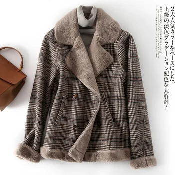 Femei 2020 toamna și iarna noi carouri haina de blana, scurte de lână de miel căptușit jacheta, palton nou