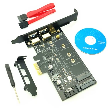 USB 3.0 PCI Express Riser Card Dual Port USB3.0 + 1 Port USB 3.1 Tip-C + M. 2 unitati solid state Adaptor M2 SATA SSD-ul B-Cheie pentru PCI-E Controller