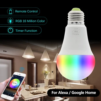 Smart Light LED Smart Bec E27 7W Wifi Becuri AC85-265V Lucra cu Amazon Alexa si Google Asistent RGB+Alb+Alb Cald LED Lampă.
