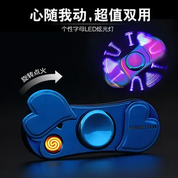 Colorat Luminos Metal Frământa Spiner Parte Spinner Sus Rotative Stres USB de Încărcare Brichete Degetului Gyro Jucării pentru Adulți Cadou E