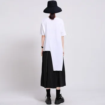 [MEM] Femei Albe, Negre, Neregulate Split Comun Lungă T-shirt Noi Gât Rotund Jumătate Maneca Mareea Moda Primavara-Vara 2021 1W597