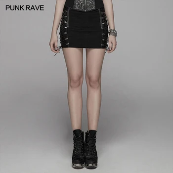 PUNK RAVE Femei Punk Rock Metal Jumătate Fusta Gothic Moda Dantelă-up Îmbu Fusta Mini Personalitate Harajuku Streetwear