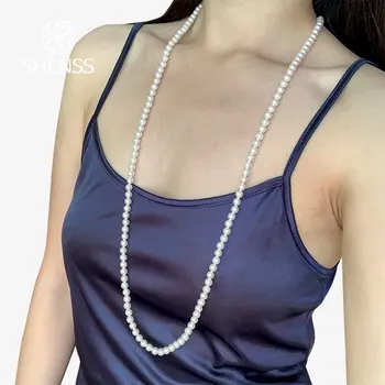 Elegant Clasic de Bijuterii 90cm lumină strălucitoare 6mm coajă colier de perle de Argint 925 Coada Lanț pentru Femei