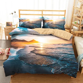 Set de Lenjerie de Pat Dormitor Haine 3d Sea Beach Tipărite Carpetă Acopere Textile Acasă cu față de Pernă Regele Cuplu Dimensiune