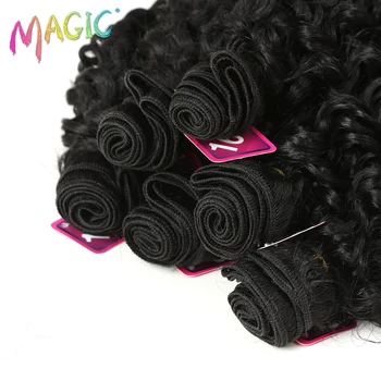 Magic Afro Pervers Parul Cret Par Sintetic Țese 16-20 inch 7Pieces/multe Pachete Cu Închidere Africane dantela Pentru Femei păr Produsulu