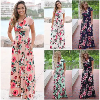 Noi 2019 Vara Toamna Femei de Îmbrăcăminte, Halat de Rochii cu Maneci Scurte imprimeu Floral Dimensiuni Mari Rochie Lunga Plus Size 2XL 3XL Vestidos