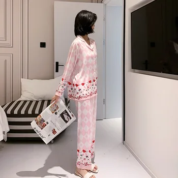 Primăvară cu Mâneci Lungi Subțiri Pijamale Femei-Stil coreean de Agrement Topuri Fata Dulce Pijamale de Mătase Costum Sleepwear