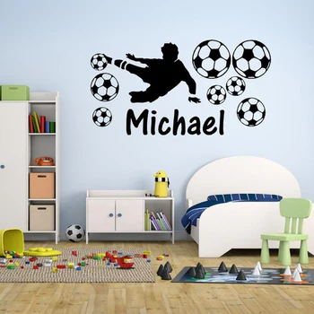 Personalizat Baiat Pe Nume Jucator De Fotbal Silueta Autocolante De Perete Acasă Decorare Dormitor Loc De Joacă Vinil Art Decalcomanii De Perete Poster Copii A065