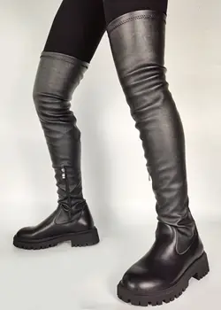 RIBETRINI calitate cu un Design feminin brand genunchi ridicat cizme negre cu fermoar scurt de pluș cald cizme pentru femei toamna iarna pantofi de femeie