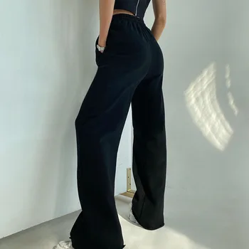 LVINMW Casual, din Bumbac de Înaltă Talie Cordon Pantaloni Largi 2020 Toamna Iarna Femei de Moda Solid Pantaloni sex Feminin Streetwear