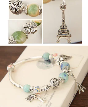 LEMOER de Moda de Argint de Culoare Paris Turnul Eiffel Frunze de Farmec Bratari & Brățări de Cristal de Murano, Margele Cheie de Blocare Brățară Pentru Femei