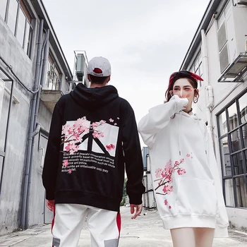 Moda De Iarnă Bărbați Femei Hanorace De Toamna Cherry Blossom De Imprimare Hip Hop Jachete Largi Sălbatice Harajuku High Street Pulover