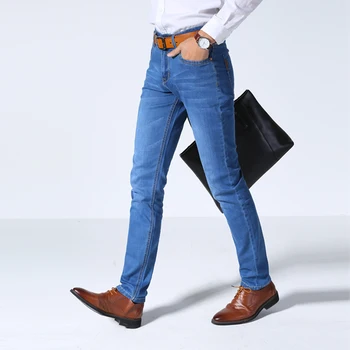 Fratele Wang stil Clasic Barbati Blugi de Brand Business Casual Stretch Slim Pantaloni din Denim Albastru deschis Pantaloni Negri de sex Masculin