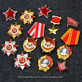 Calitate de Top al doilea RĂZBOI mondial WW2 CCCP Ordinul Război pentru apărarea patriei stea de aur steagul roșu insigna uniunii sovietice medalii set pin broșă