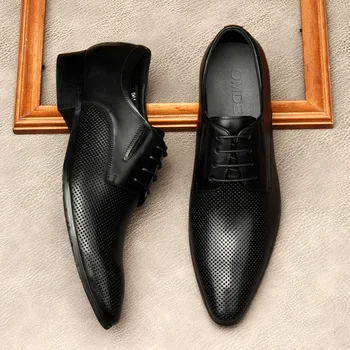 Din Piele Mens Pantofi Oxfords Birou de Afaceri a Subliniat Negru Dantelă-Up italiană Bărbați Formale Pantofi de Costum din Piele Pantofi