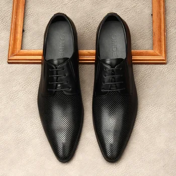 Din Piele Mens Pantofi Oxfords Birou de Afaceri a Subliniat Negru Dantelă-Up italiană Bărbați Formale Pantofi de Costum din Piele Pantofi