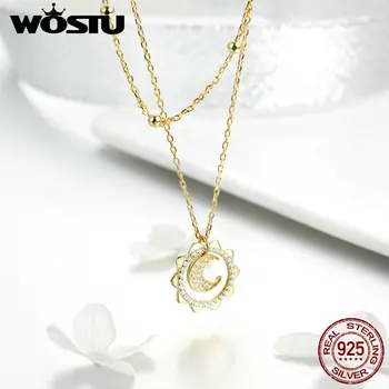 WOSTU Vânzare Fierbinte Argint 925 si Aur de Culoare Lună În Soare Pandantiv Colier Pentru Femei de Ziua de Bijuterii de Moda Cadou CQN305