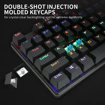 K-100 Tastatură Mecanică de Gaming , Panou Metalic Rainbow LED Backlit Outemu Albastru Comutator Clicky 104 Taste NE Layout Keyboard