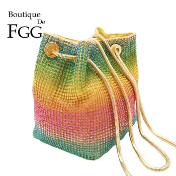 Boutique De FGG Rainbow Femei Mini Lanț de Umăr Poșete și Genți de mână Cristal Ambreiaj Saci de Seara Stras Petrecere Geanta Crossbody