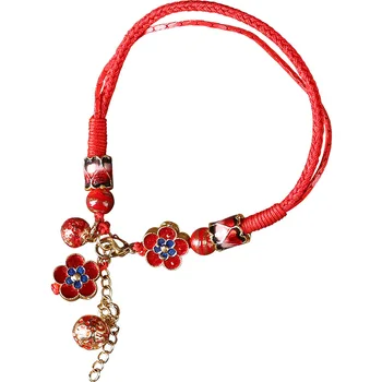 Stil Oriental Red Șir de Fată Brățară de Piatră Glazura pentru Femei Țesut Floare Roșie Farmecul Margele Brățară de Picior Lanț de Bijuterii