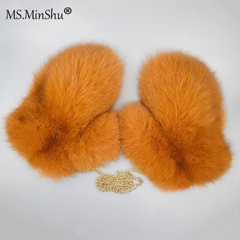 DOAMNA MinShu Genuine Fox Mănuși de Blană Naturală de Vulpe Blană, Mănuși de piele de Căprioară Piele de Iarnă Îngroșa Mănuși Unisex Moda Pufos de Blană, Mănuși