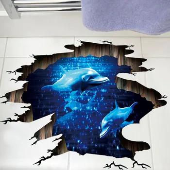 3D, albastru Inchis vis delfin Etaj autocolant baie camera de zi etaj decor mural autocolante de perete decor acasă decalcomanii tapet