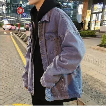Jacheta Barbati Denim Vintage Albastru Vrac Plus Size 2XL Streetwear de zi cu Zi Harajuku Mens Haina Clasic All-meci de Cauzalitate coreean Ulzzang