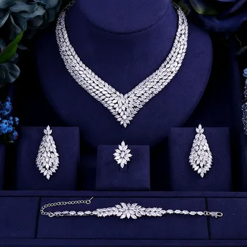De lux AAA cubic zirconia grele colier ,cercei ,bratara si inel 4buc dubai plin nunta nupțial bijuterii set pentru femei
