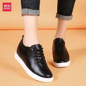 WeiDeng Crește 6cm Femei din Piele Pantofi Casual Platforma de petrecere a timpului Liber Feminin Oxfords Dantela-Up Non Alunecare Respirabil Lumina