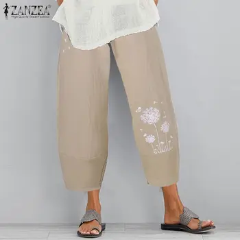 2021 Vara Casual Pantaloni Lungi ZANZEA Femei Largi Picior Pantaloni Talie Elastic Florale Imprimate Pantaloni Harem Pantalon de sex Feminin Streetwear