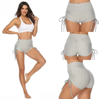Fundul De Ridicare Yoga Pantaloni Scurți Pentru Femei Burtica Control Jambiere Texturate Ruched Pantaloni Scurți Sexy Cordon Jambiere