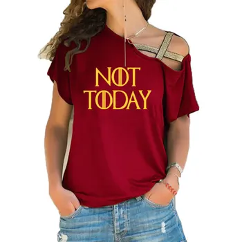 Nu de Azi de Imprimare tricou de Vara pentru Femeie Neregulate Oblic Cruce Bandaj T-Shirt Femei Topuri