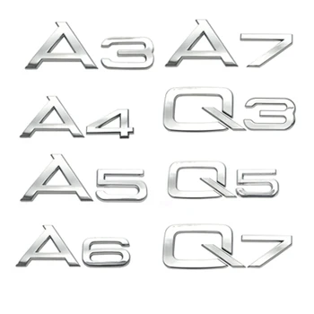 Chrome Emblema, Insigna Logo-ul 3D Autocolant Pentru Audi Q7 Q5 Q3 A3 A4 A5 A6 A7 A8 ABT Styling Auto Corpul Bara Spate Portbagaj Decor