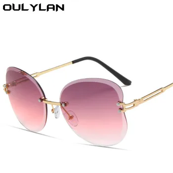 Oulylan fără ramă de ochelari de Soare Femei 2021 Design de Brand Framless Tăiere lentile de Ochelari de Soare Femei Vintage Gri Roz Ochelari de UV400