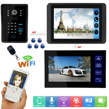 7 Inch Wireless/WIFI Smart Video IP Ușa telefon, Sonerie, Interfon cu 2 Viziune de Noapte Monitor + camera