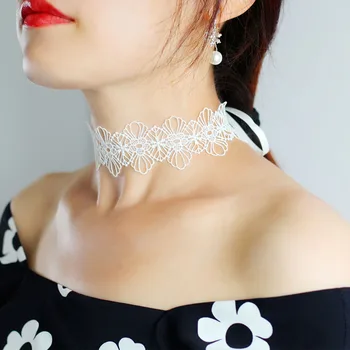 SLBRIDAL la Modă, Farmec Moda Dantela Cristale de Zircon Perle Femei Guler Cravată Colier Fete Curea de Gât Declarație Lanț colier