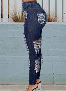 2020 Moda Denim Pantaloni Femei Retro Solid Sexy Gaura Ciucure Blugi Rupt Creion Pantaloni Strada Skinny Talie Mare Pantaloni Doamna
