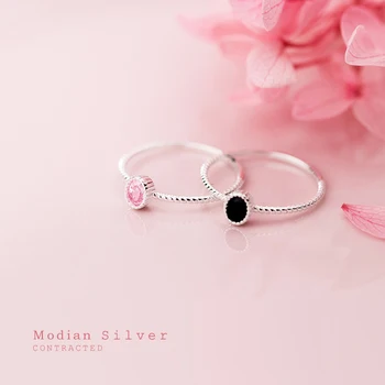 Modian 2020 Popular Simplu, Negru și Roz de Cristal Inel pentru Femei Argint 925 Geometrice Ring Stil Coreea Bijuterii Fine