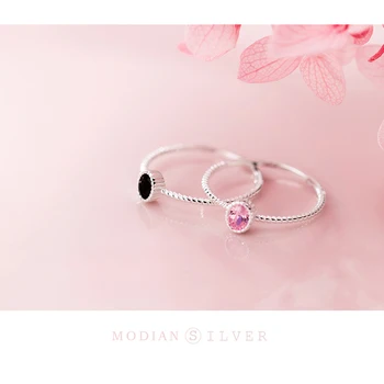 Modian 2020 Popular Simplu, Negru și Roz de Cristal Inel pentru Femei Argint 925 Geometrice Ring Stil Coreea Bijuterii Fine