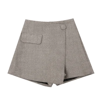 2020 Coreene Noi, Femei, Pantaloni Scurți, Fuste De Toamna Iarna De Moda Neregulate Talie Mare Largi Picior Pantaloni Scurți De Lână De Sex Feminin Casual Culottes