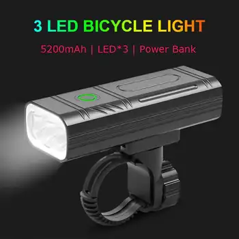 NEWBOLER Încărcare Rapidă de 3 LED Biciclete Lumina 5200mAh Puternic Faruri de Bicicletă Impermeabil Biciclete Lanterna Bicicleta lanterna Power Bank