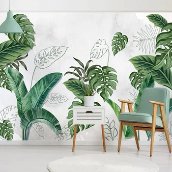 Custom Auto-Adeziv Tapet 3D Frunze de Plante picturi Murale Camera de zi Dormitor Decor Acasă de Fundal Pictura pe Perete rezistent la apa Autocolante
