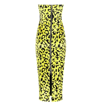 2020 Iarna Noi Galben Leopard Rochie Midi de Moda pentru Femei de Pe Umăr rochie Bodycon Club Rochie Petrecere Vestidos