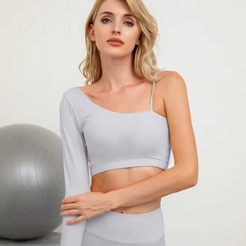 Femei Maneca Lunga Top Sutien Pe Un Umăr De Fitness, Bluze Femei Căptușit Tricouri Sport Îmbrăcăminte Solidă De Yoga Tricouri Sport 2020