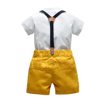 Model de desen animat de imprimare set Infant Baieti Domn Papion T-Shirt, Blaturi+Solid pantaloni Scurti Salopete Haine haine băiat copil #06