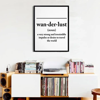 Alb și negru Wanderlust Definiție Litere Panza Pictura Scandinavia Poster Print de Arta de Perete de Imagine pentru Camera pentru Copii Decor Acasă